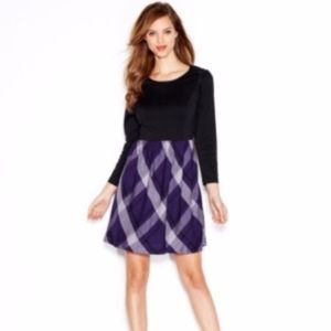 Kensie Plaid Faux Leather Dress Midnight Purple